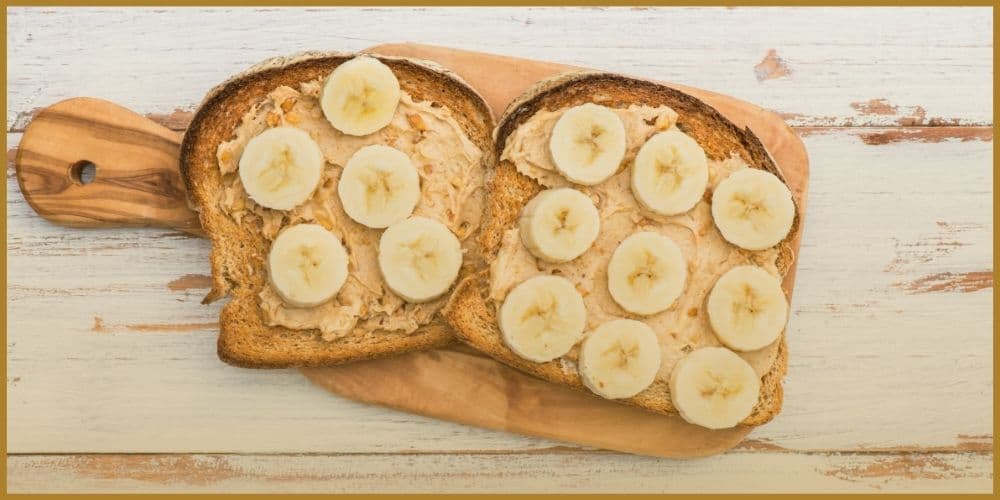 2 slices wholemeal toast with peanut butter and banana